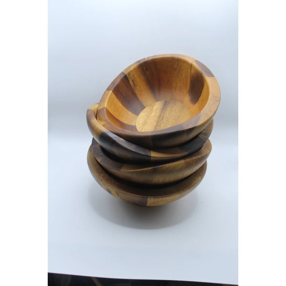 Nambe Yaro (no stamp) Acacia Wood Individual Salad Bowl Set Of 4